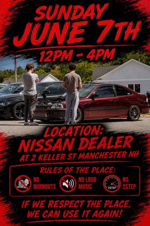 Nissan Dealer Car Meet event at Nissan Dealer in Manchester, NH on June 7, 2026