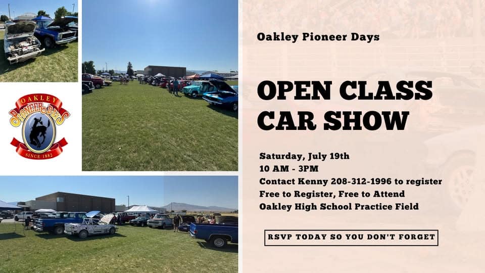 Oakley Pioneer Days Open Class Car Show event at Oakley High School Practice Field in Oakley, ID on July 18, 2026