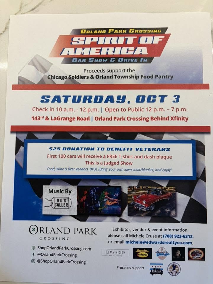 Orland Park Crossing Spirit of America Car Show & Drive in event at Orland Park Crossing in Orland Park, IL on October 3, 2026