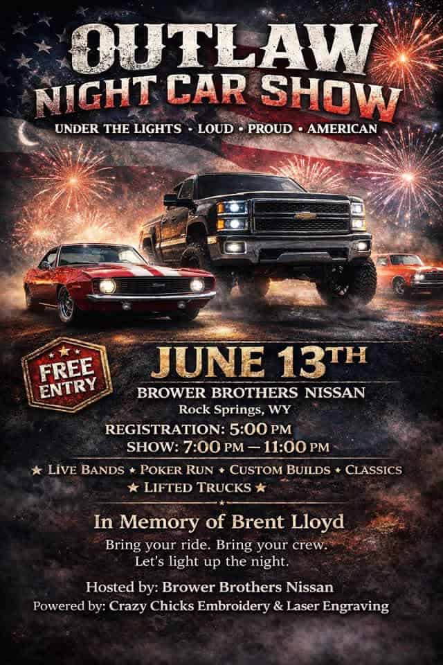 Outlaw Car Show event at Brower Brothers Nissan in Rock Springs, WY on June 13, 2026