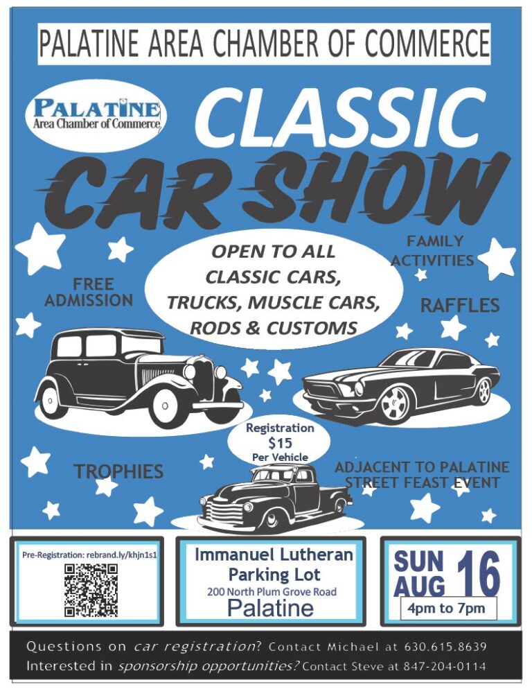Palatine Area Chamber of Commerce Classic Car Show event at Immanuel Lutheran Parking Lot in Palatine, IL on August 16, 2026