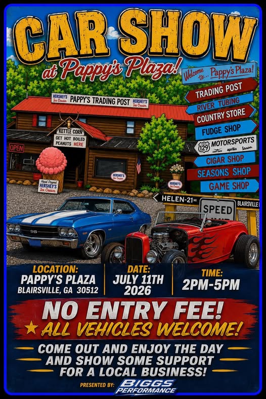 Pappy's Plaza Car Show event at Pappy's Plaza in Blairsville, GA on July 11, 2026