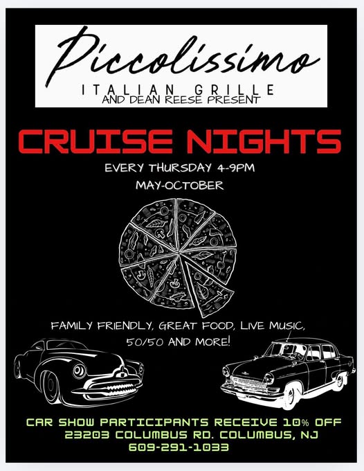 Piccolissimo Italian Grille Cruise Nights event at Piccolissimo Italian Grille in Columbus, NJ on June 25, 2026