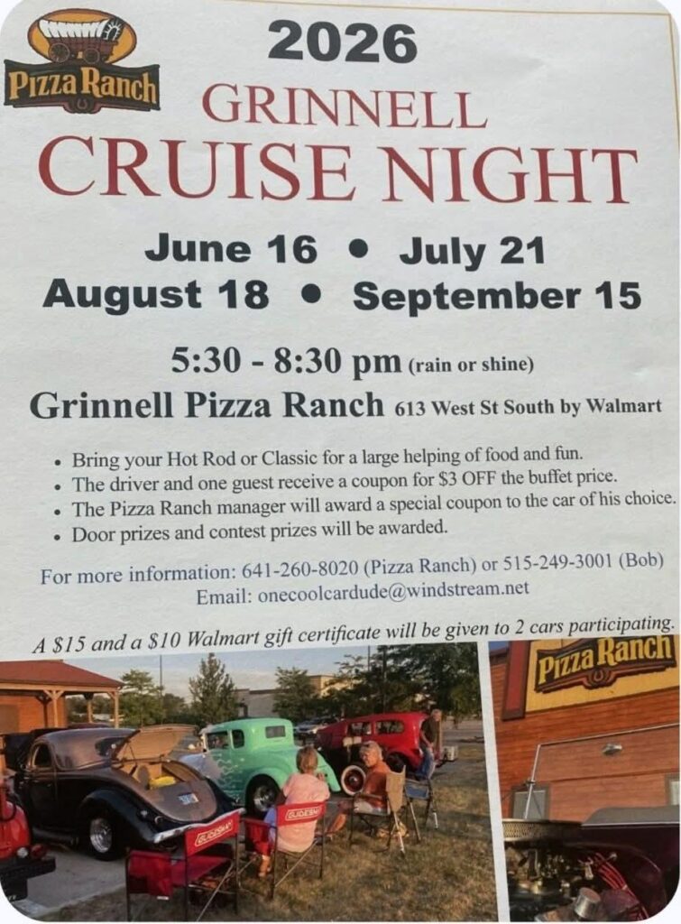 Pizza Ranch Grinnell Cruise Night event at Grinnell Pizza Ranch in Grinnell, IA on July 21, 2026