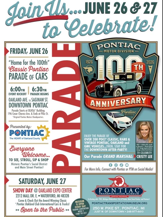 Pontiac Motor Division 100th Anniversary Classic Pontiac Parade of Cars event at Oakland Expo Center in Waterford, MI on June 26, 2026