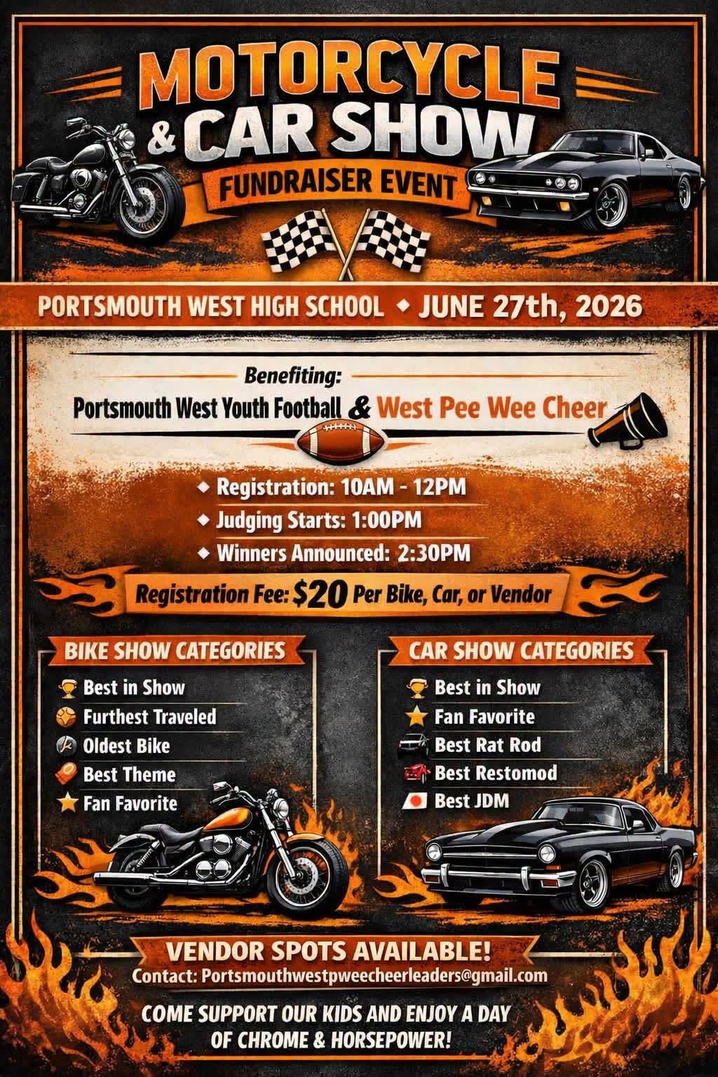 Portsmouth West High School Motorcycle & Car Show event at Portsmouth West High School in West Portsmouth, OH on June 27, 2026
