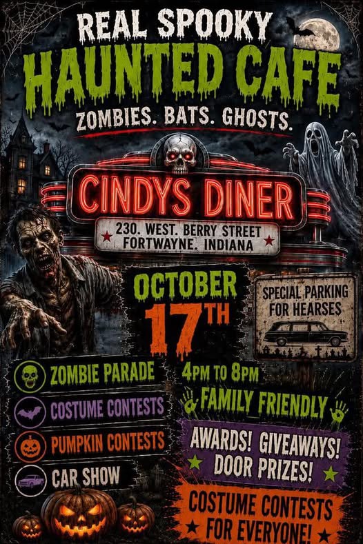 Real Spooky Haunted Cafe Cindy's Diner event at Cindy's Diner in Fort Wayne, IN on October 17, 2026