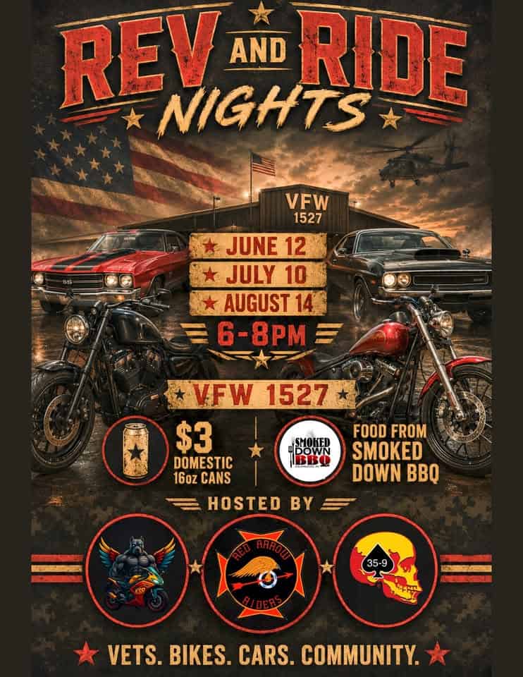 Rev & Ride Nights event at VFW Post 1527 in Portage, MI on June 12, 2026