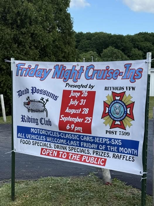 Reynolds VFW Post 7599 Friday Night Cruise-Ins event at Reynolds VFW Post 7599 in Greenville, PA on June 26, 2026