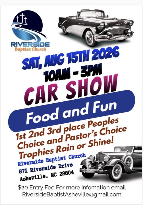 Riverside Baptist Church Car Show event at Riverside Baptist Church in Asheville, NC on August 15, 2026
