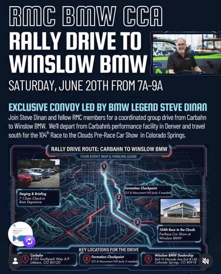 RMC BMW CCA Rally Drive to Winslow BMW Car Show event at CarBahn in Littleton, CO on June 20, 2026