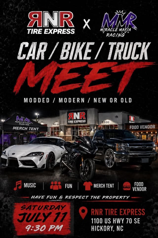 RNR Tire Express Car/Bike/Truck Meet event at RNR Tire Express in Hickory, NC on July 11, 2026