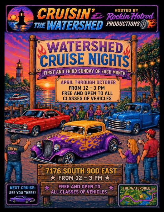 Rockin Hot Rod Productions Watershed Cruise Nights event at The Watershed in Midvale, UT on July 5, 2026