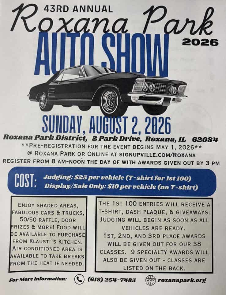Roxana Park Auto Show event at Roxana Park District in Roxana, IL on August 2, 2026