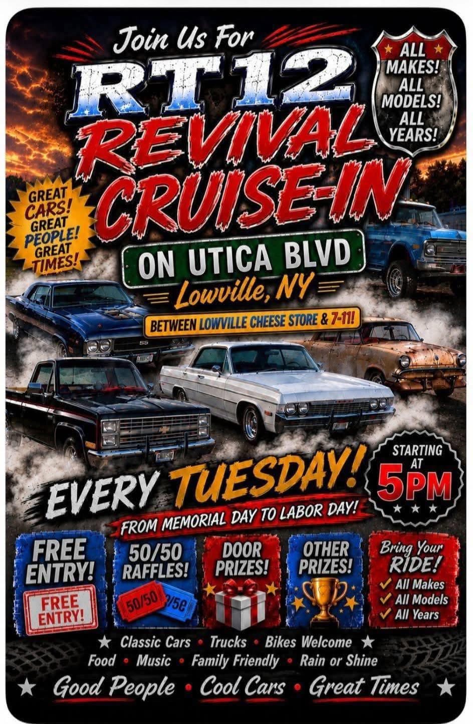 Rt 12 Revival Cruise-In event at Utica Blvd in Lowville, NY on June 8, 2026