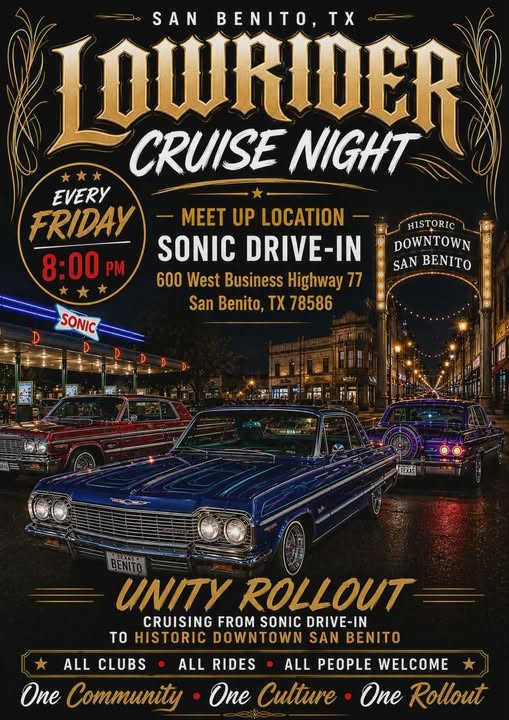 San Benito Lowrider Cruise Night event at Sonic Drive-In in San Benito, TX on June 26, 2026