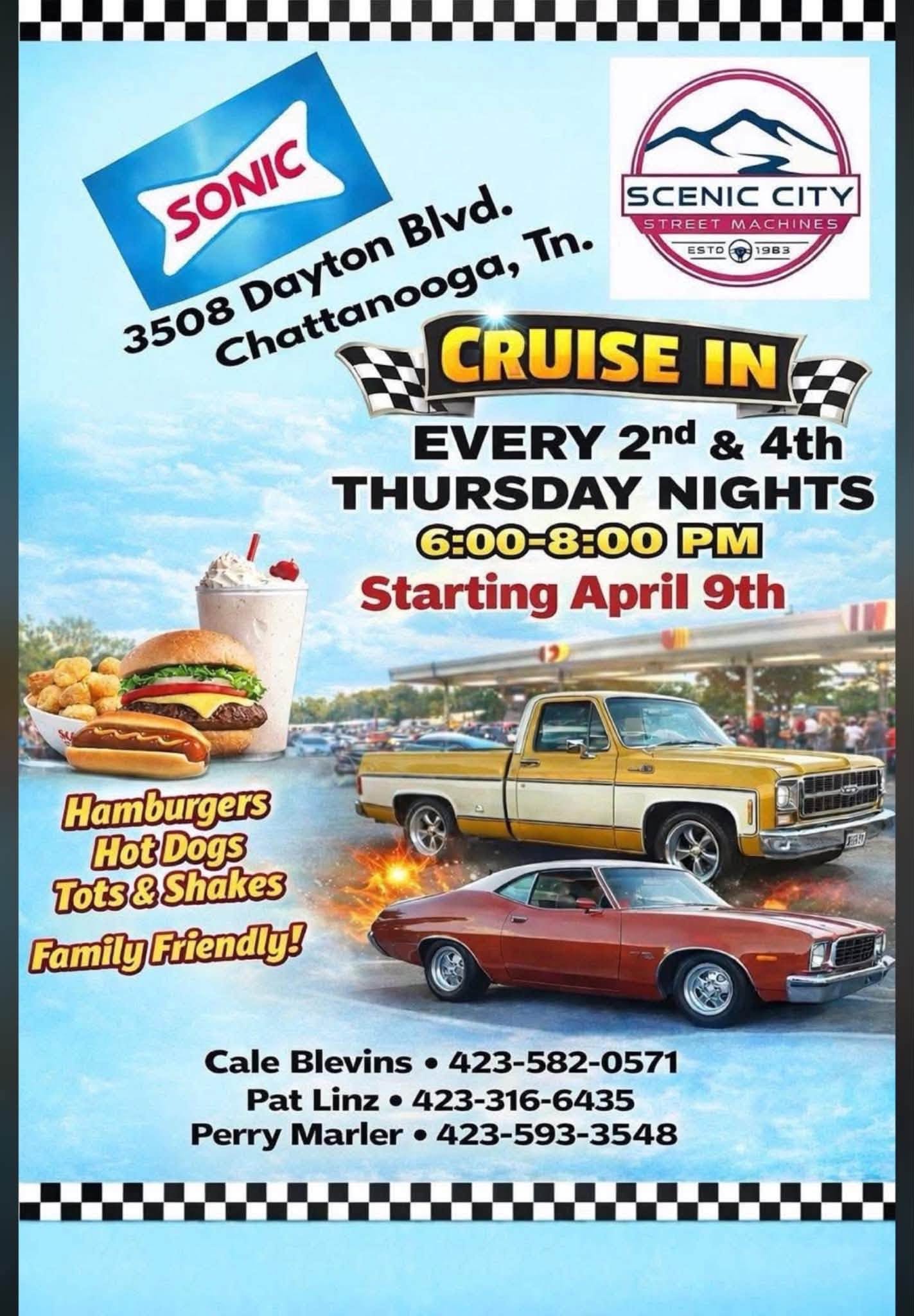Scenic City Street Machines Cruise in event at Sonic in Chattanooga, TN on July 9, 2026