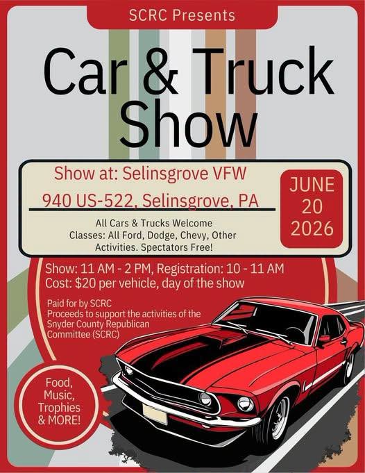SCRC Car & Truck Show event at Selinsgrove VFW in Selinsgrove, PA on June 20, 2026