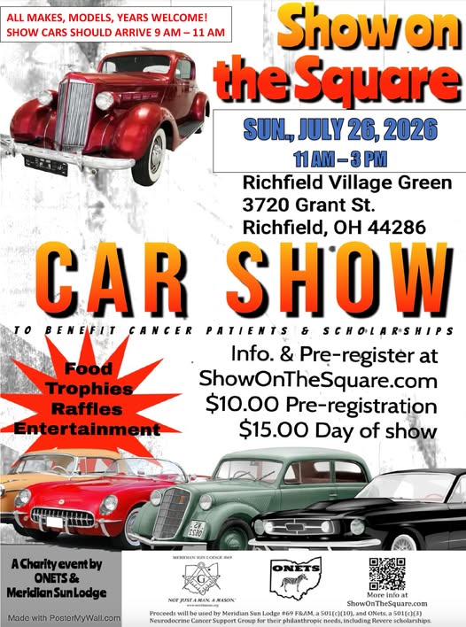 Show on the Square Car Show event at Richfield Village Green in Richfield, OH on July 26, 2026