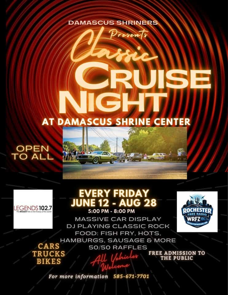 Shriners Friday Cruise Night at Damascus Shrine event at Damascus Shrine in Webster, NY on June 12, 2026