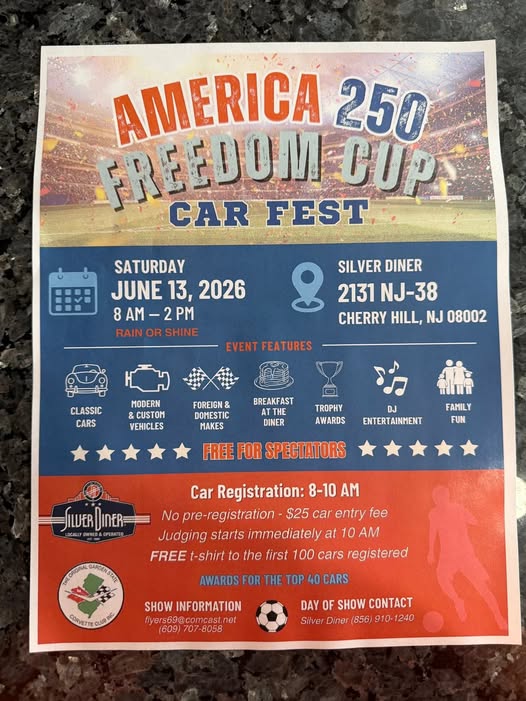 Silver Diner America 250 Freedom Cup Car Fest event at Silver Diner in Cherry Hill, NJ on June 13, 2026