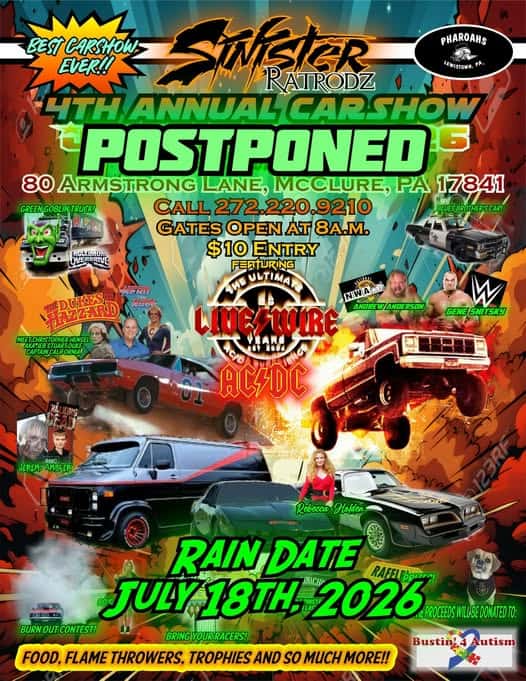 Sinister Kustom Karz 4th Annual Car Show event at 80 Armstrong Lane in McClure, PA on July 18, 2026