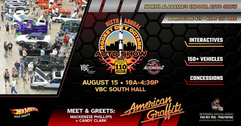 Sixth Annual Rocket City Octane Auto Show event at Von Braun Center South Hall in Huntsville, AL on August 15, 2026