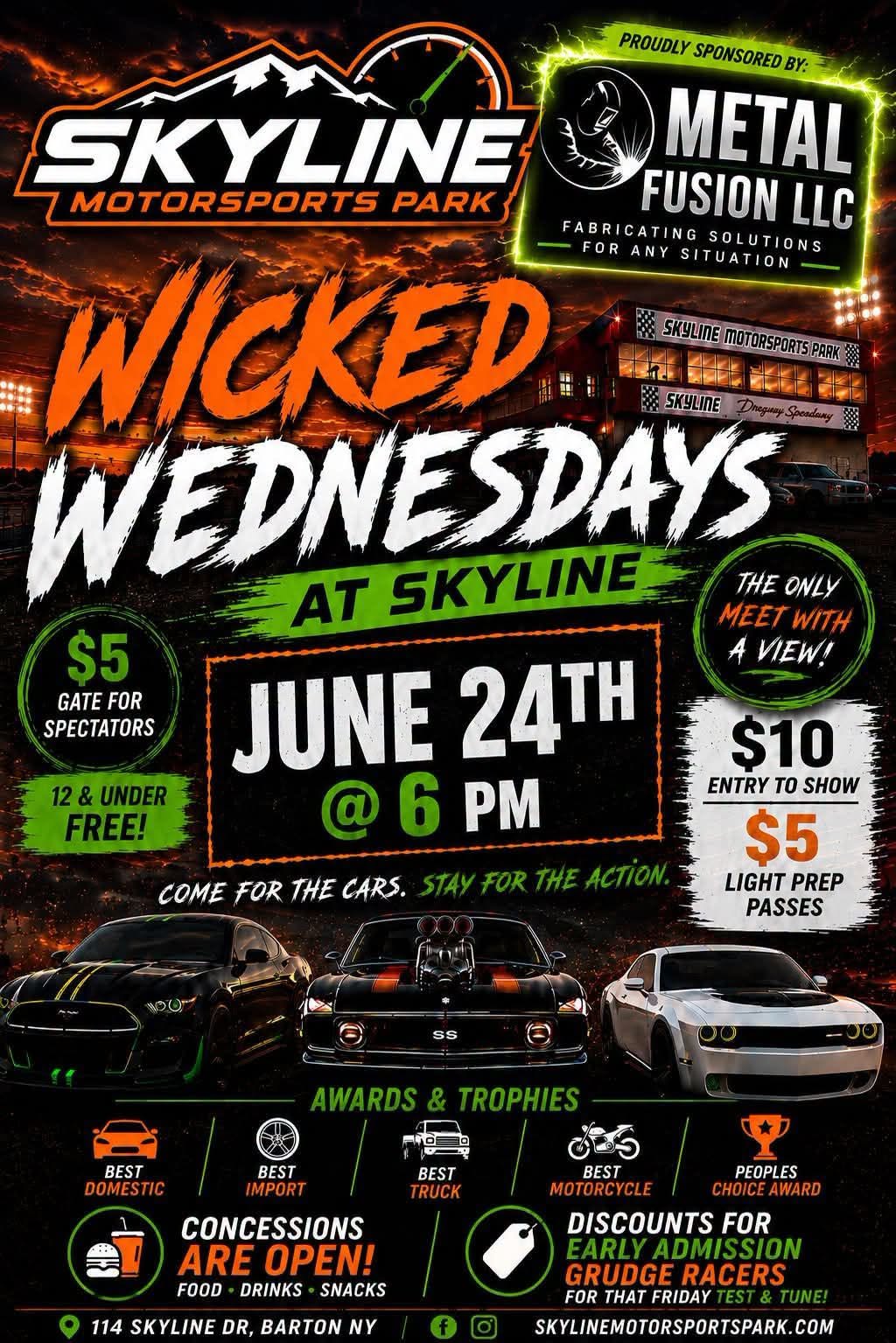 Skyline Motorsports Park Wicked Wednesdays event at Skyline Motorsports Park in Barton, NY on June 24, 2026