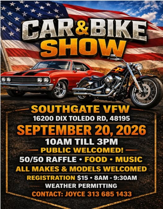 Southgate VFW Car & Bike Show event at Southgate VFW in Southgate, MI on September 20, 2026
