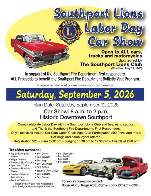 Southport Lions Labor Day Car Show event at Historic Downtown Southport in Southport, NC on September 5, 2026