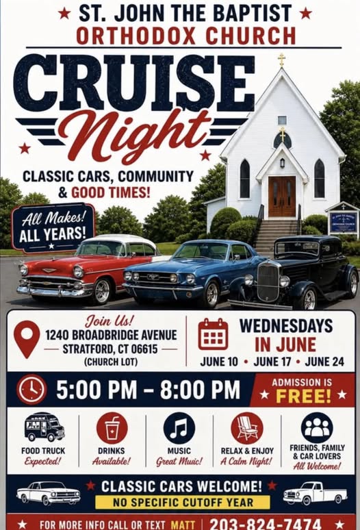 St. John the Baptist Orthodox Church Cruise Night event at St. John the Baptist Orthodox Church in Stratford, CT on June 24, 2026