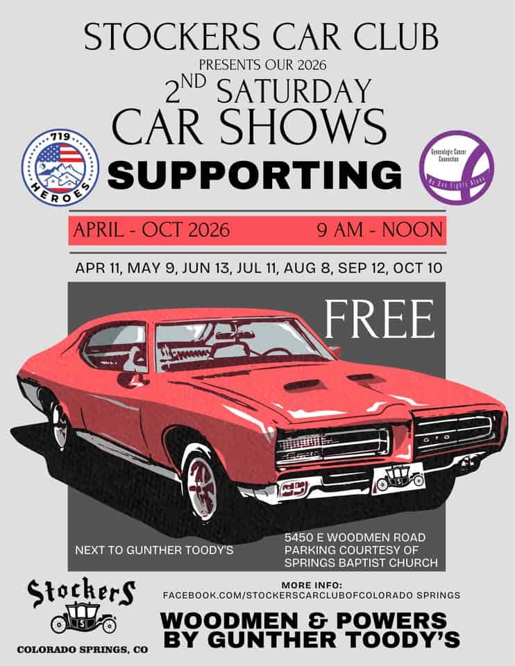 Stockers Car Club 2nd Saturday Car Shows event at Springs Baptist Church in Colorado Springs, CO on June 13, 2026
