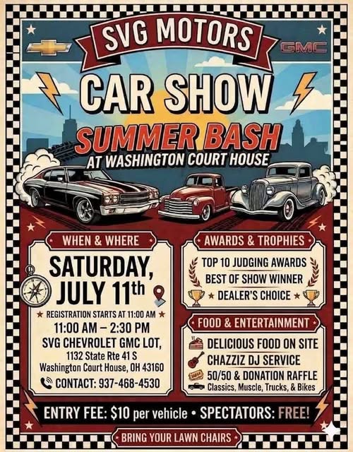 SVG Motors Car Show Summer Bash event at Washington Court House in Washington Court House, OH on July 11, 2026