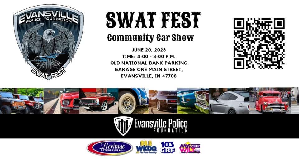 SWAT Fest Community Car Show 2026 event at Old National Bank Parking Garage One Main Street in Evansville, IN on June 20, 2026