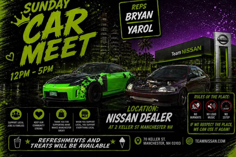 Team Nissan Sunday Car Meet event at Team Nissan in Manchester, NH on June 28, 2026