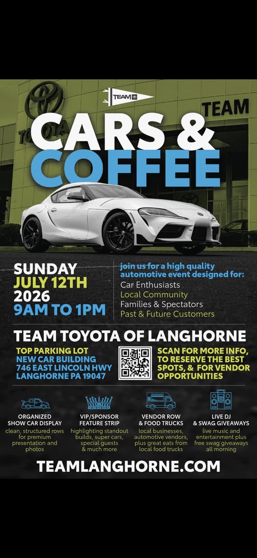 Team Toyota of Langhorne Cars & Coffee event at Team Toyota of Langhorne in Langhorne, PA on July 12, 2026