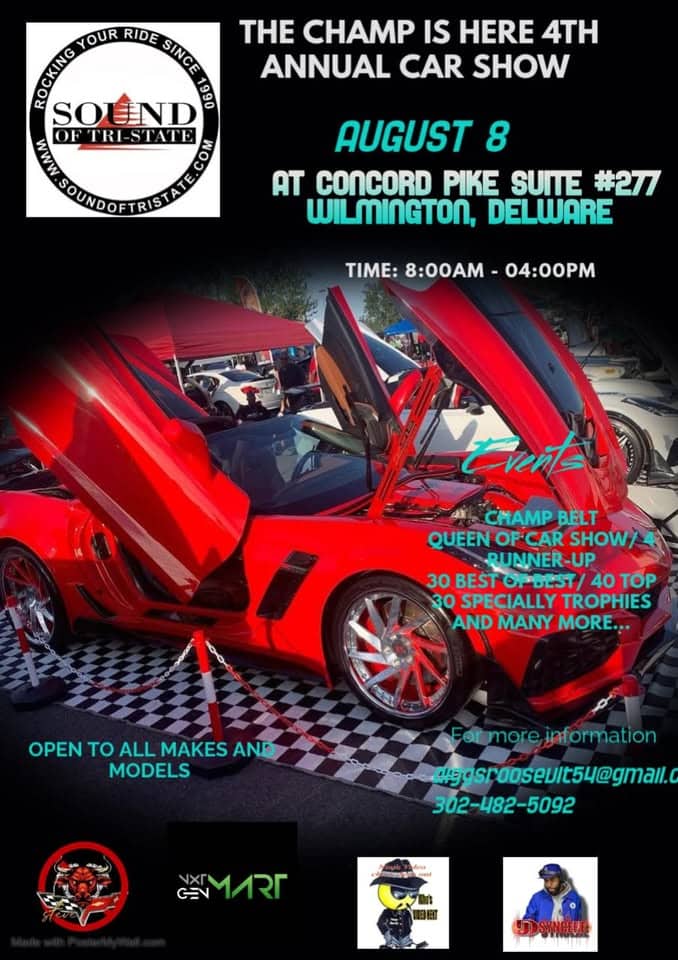 The Champ is Here 4th Annual Car Show event at Concord Mall in Wilmington, DE on August 8, 2026