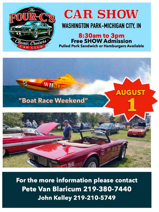 The Four-C's Classic Cruisers Car Club Car Show event at Washington Park in Michigan City, IN on August 1, 2026