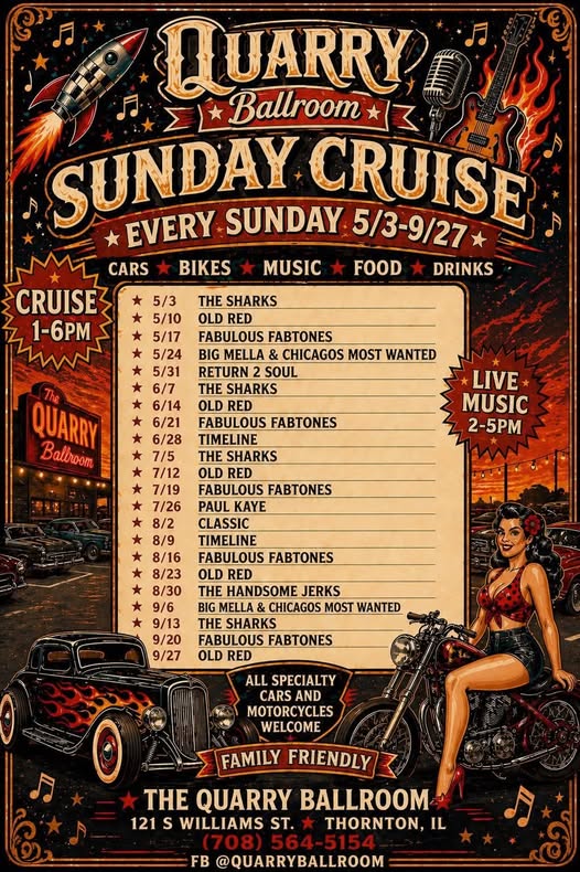 The Quarry Ballroom Sunday Cruise event at The Quarry Ballroom in Thornton, IL on May 3, 2026