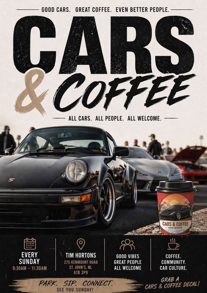 Tim Hortons Cars & Coffee event at Tim Hortons in St. John's, NL on June 7, 2026