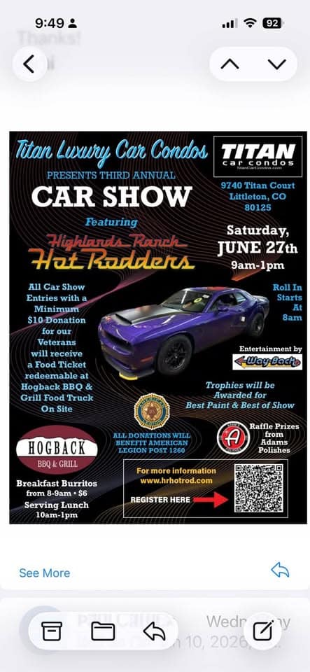 Titan Luxury Car Condos 3rd Annual Car Show event at Titan Luxury Car Condos in Littleton, CO on June 27, 2026