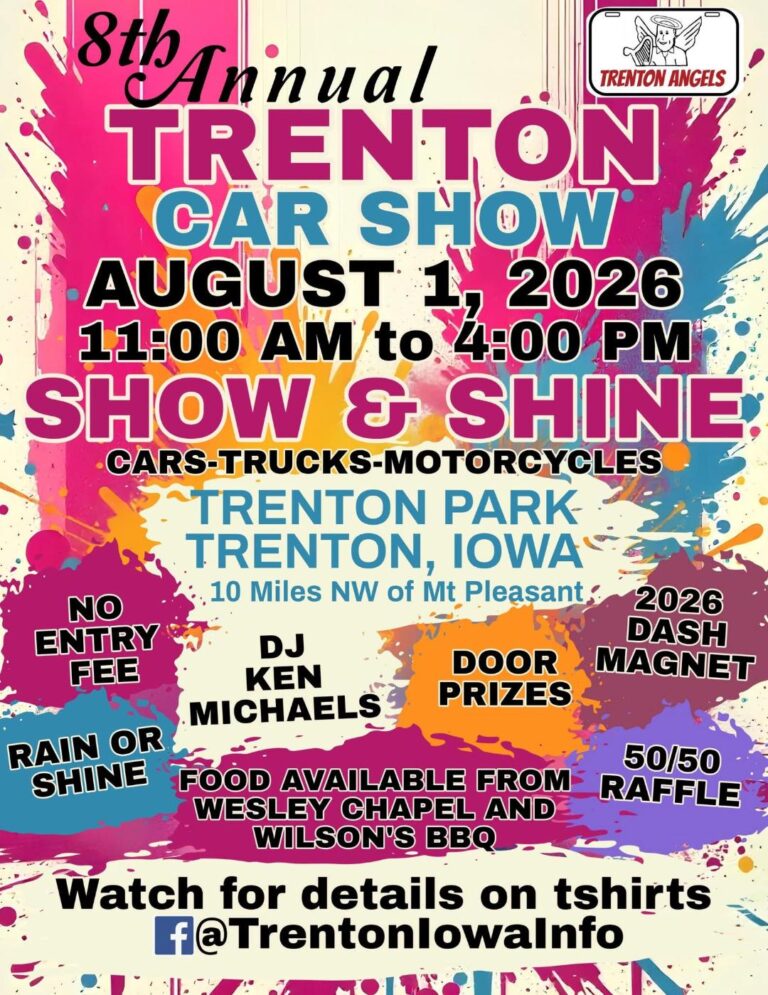 Trenton Angels 8th Annual Trenton Car Show event at Trenton Park in Trenton, IA on August 1, 2026