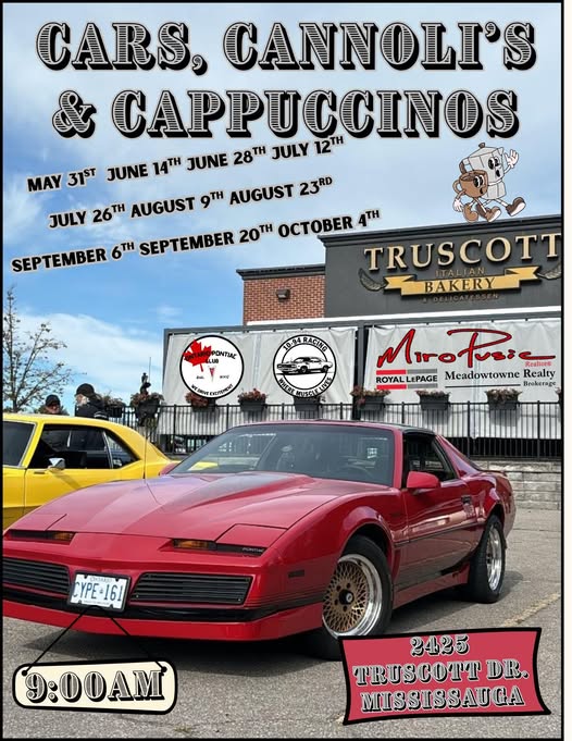 Truscott Bakery Cars, Cannoli's & Cappuccinos event at Truscott Bakery in Mississauga, ON on June 28, 2026