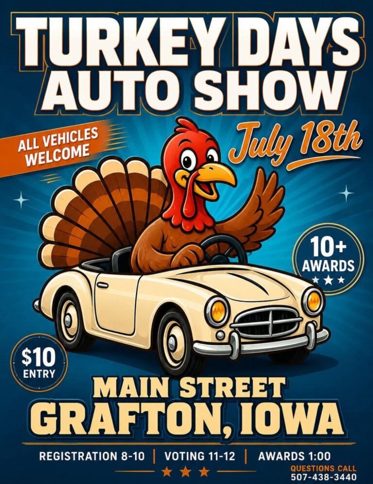 Turkey Days Auto Show event at Main Street in Grafton, IA on July 18, 2026