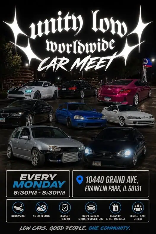 Unity Low Worldwide Car Meet event at 10440 Grand Ave in Franklin Park, IL on June 12, 2026