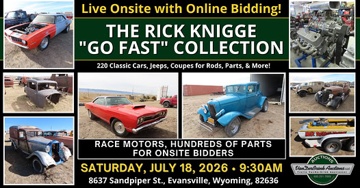 VanDerBrink Auctions Rick Knigge Go Fast Collection event at 8637 Sandpiper St. in Evansville, WY on July 18, 2026