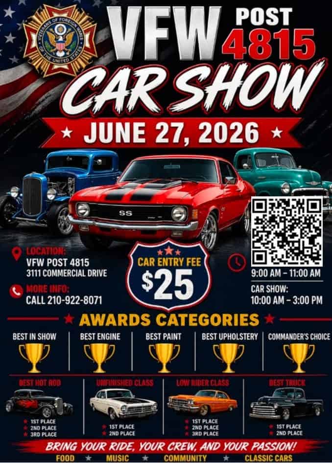 VFW Post 4815 Car Show event at VFW Post 4815 in San Antonio, TX on June 27, 2026
