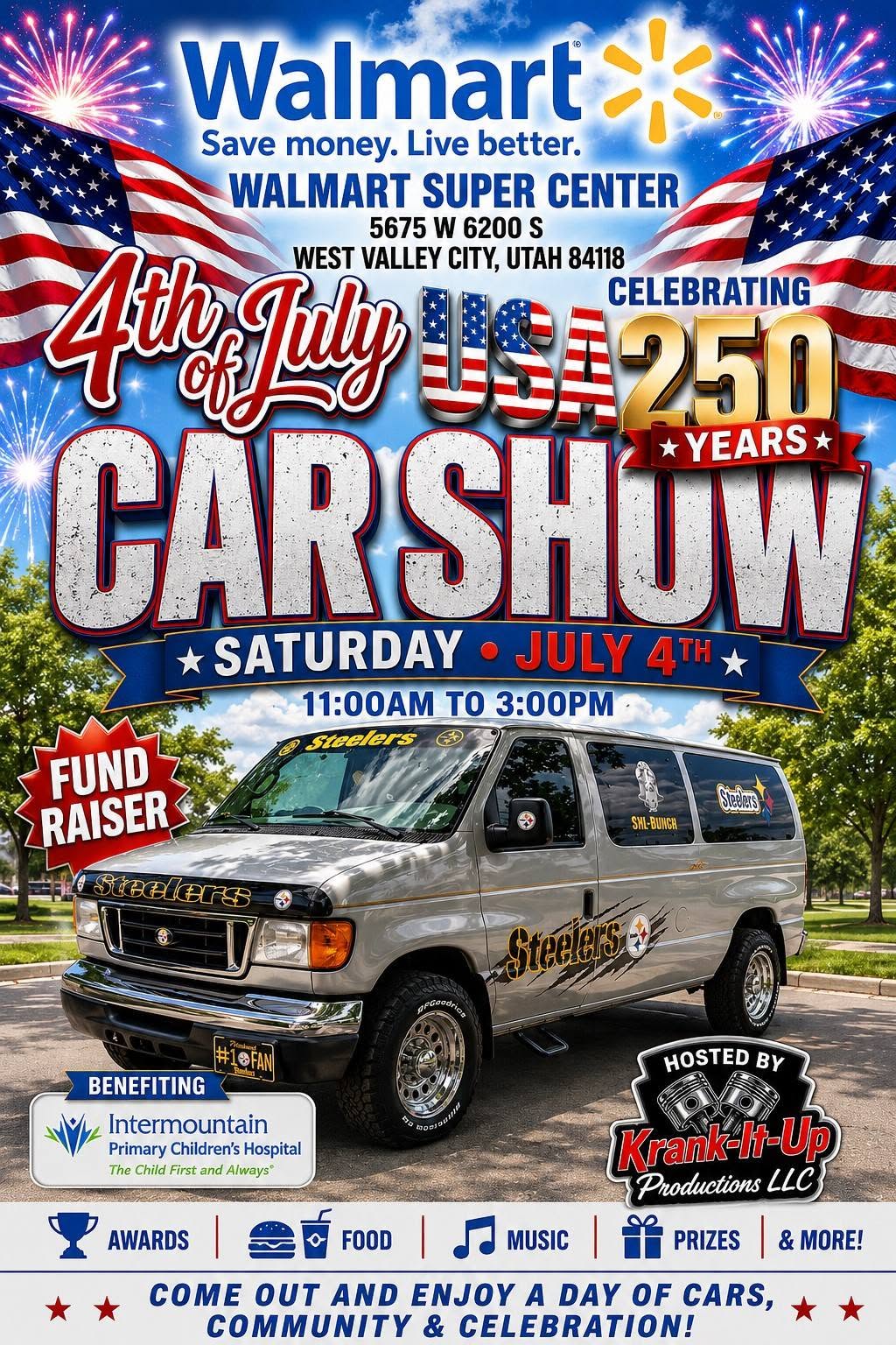 Walmart Super Center 4th of July Car Show Celebrating USA 250 Years event at Walmart Super Center in West Valley City, UT on July 4, 2026