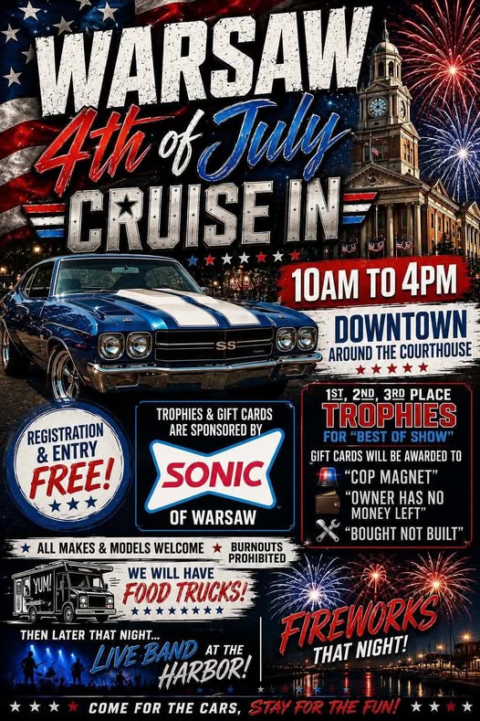 Warsaw 4th of July Cruise in event at Downtown Main Street  in Warsaw, MO on July 4, 2026