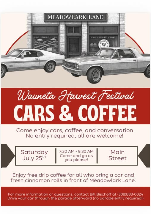 Wauneta Harvest Festival Cars & Coffee event at Meadowlark Lane in Wauneta, NE on July 25, 2026